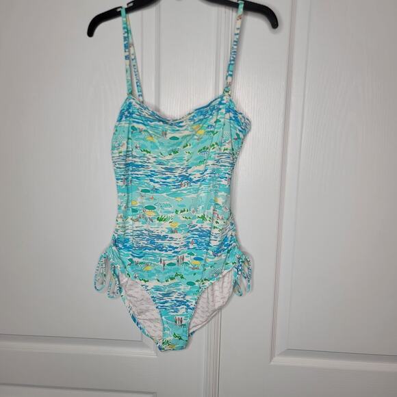 HTF Lilly Pulitzer HIGH TIDE one piece Rita swimsuit Size XL side Ruching NICE - Picture 1 of 9
